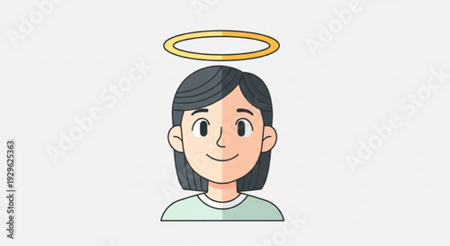 Smiling cartoon woman with angel halo above head