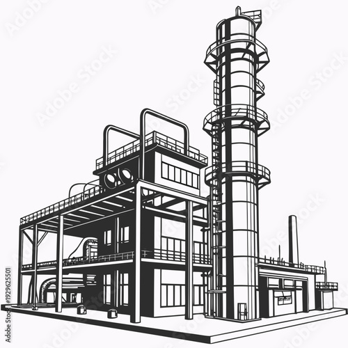Black and white of industrial oil refinery plant factory