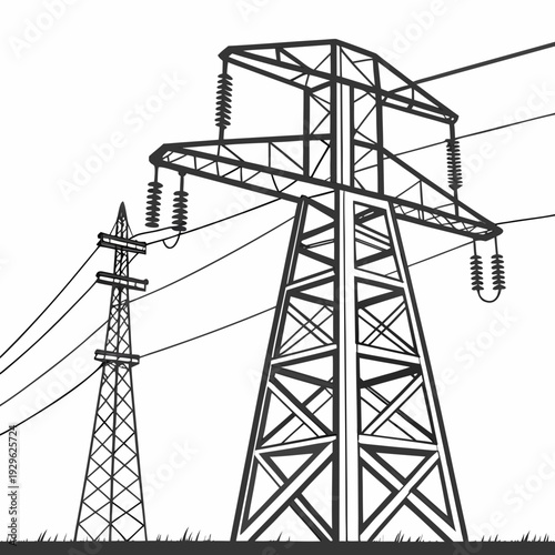 Voltage power transmission towers with insulators and wires 1