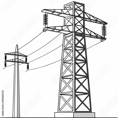 Voltage electricity transmission tower and smaller power pole