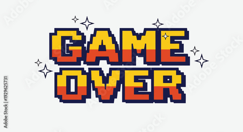 Game Over Pixel Art Text with Sparkling Stars.