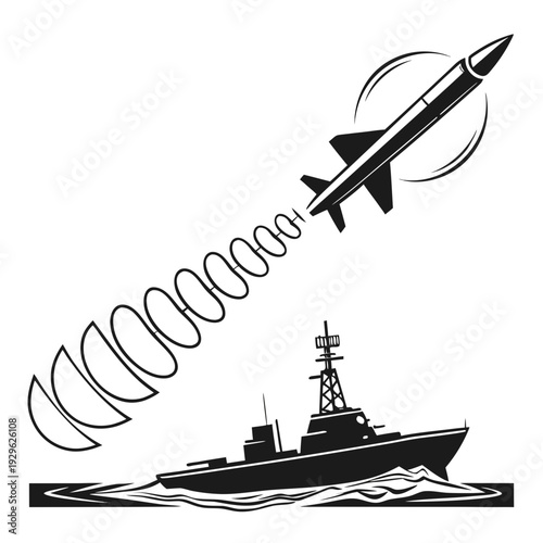 Black and white of a missile launching from a warship 1