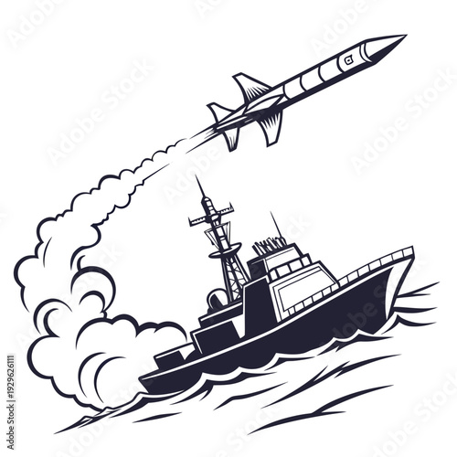 Stealth warship launching missile boat naval