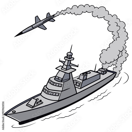 Gray warship launching missile military naval