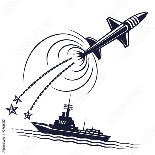 Cinematic of guided missile launched from warship naval vessel
