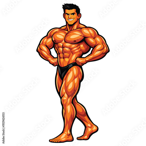 Muscular bodybuilder posing confidently vector illustration
