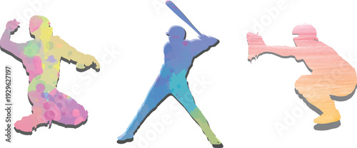 Abstract Watercolor Baseball Player Silhouettes Set
