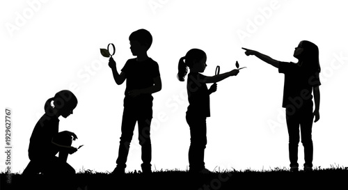 Silhouettes of Children Standing and Playing.