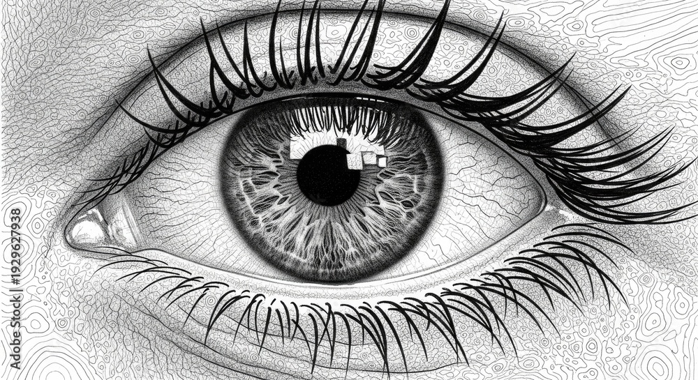 Obraz premium Intricate Human Eye Close Up Line Art Illustration