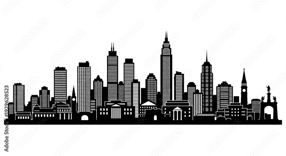 Obraz premium Modern city skyline with iconic skyscrapers and buildings