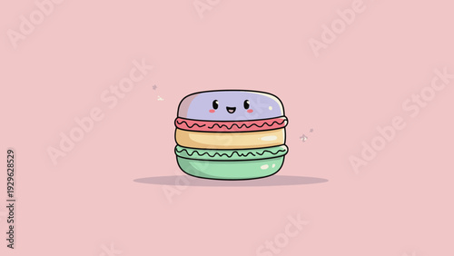 A charming, cheerful sweet macaron dessert icon featuring a delightful pastel layered shape, bringing a vibrant and inviting appeal