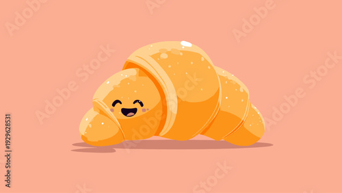 A delightful and adorable smiling croissant icon, a sweet baked pastry perfect for a charming bakery illustration