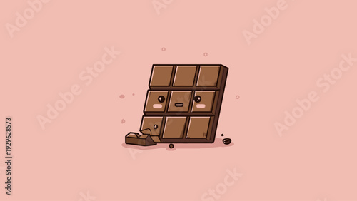 Charming Smiling Chocolate Bar Icon Illustration with Sweet Delight and Broken Pieces on a Soft Background