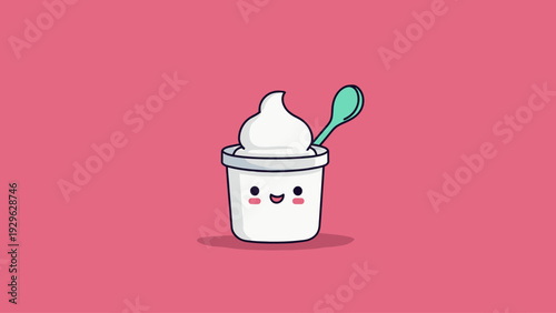 Sweet and Creamy Delight A Playful and Minimalist Yogurt Cup Icon with a Spoon