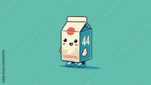 Cute Milk Carton Character with a Happy Face and Number 44 on its Side