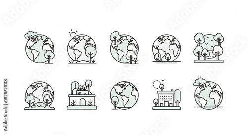 Earth icons with pollution and environmental damage illustrations