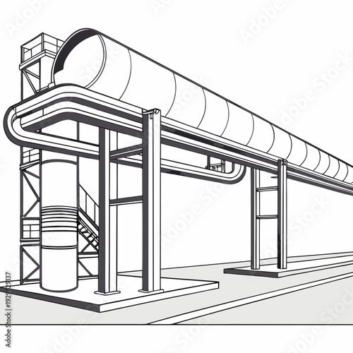 Industrial rail terminal with pipeline and cylindrical structure