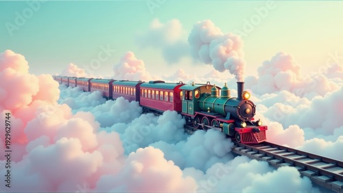 Fantasy Train Crossing a Bridge in the Sky