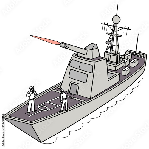 Military destroyer with missile firing and crew naval ship