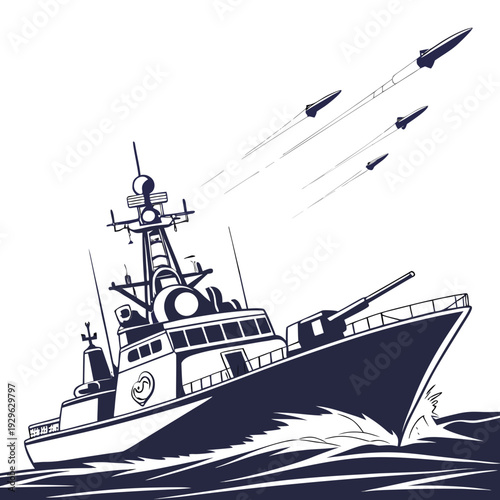 Navy warship launching missiles military boat
