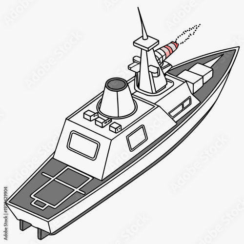 White naval vessel with missile launcher on deck boat