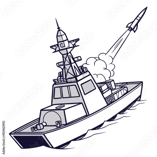 Bilde på lerret Futuristic naval combat ship launching missile futuristic ship