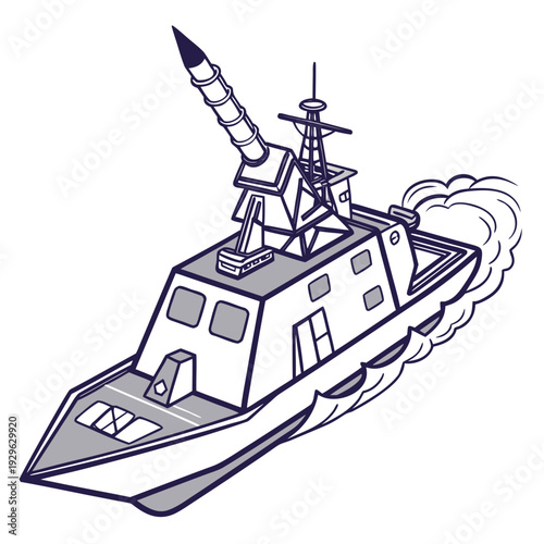 Futuristic naval combat ship with missile launcher 1