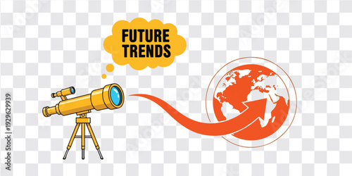 Future trends foresight telescope world globe illustration
