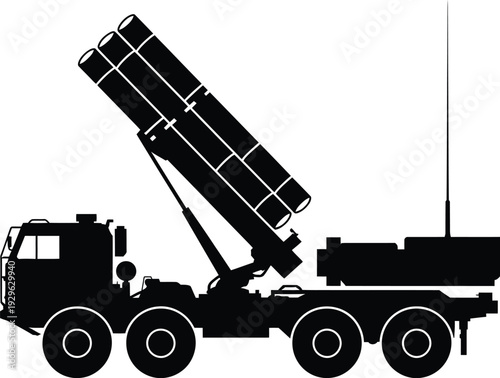 Silhouette of a truck with a missile launcher
