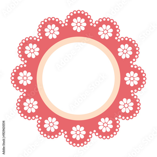 Red lace frame, tag, label for poster, invitation card and flyer. Vector illustration