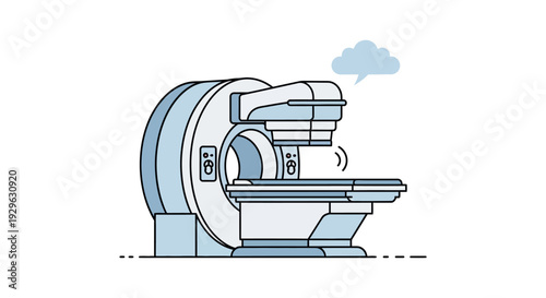 CT MRI Scanner Medical Imaging Machine Illustration with Speech Bubble. Healthcare Diagnostic Technology Vector.