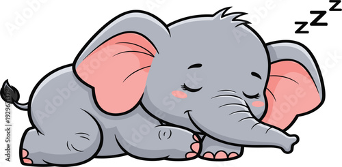 Cute Sleeping Baby Elephant Cartoon Illustration with Peaceful Animal Character for Kids Nursery Design Stickers Baby Shower and Wildlife Themes