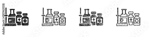 Sketch pharmaceutical lab icon design set