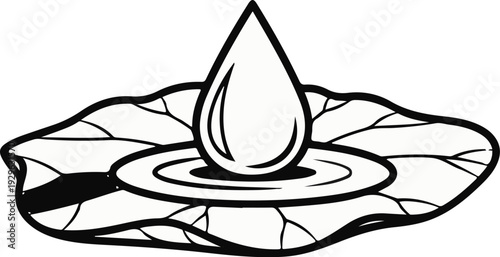 A single drop of water falls onto a leaf, creating ripples on the surface