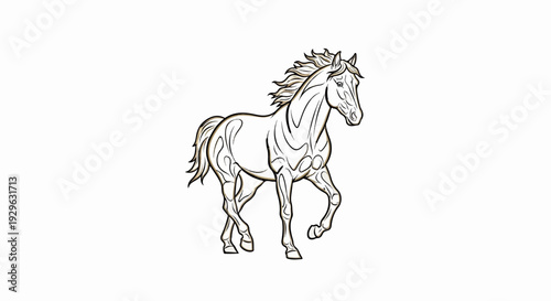 Stylized drawing of a horse in motion, with flowing lines and a distinct outline