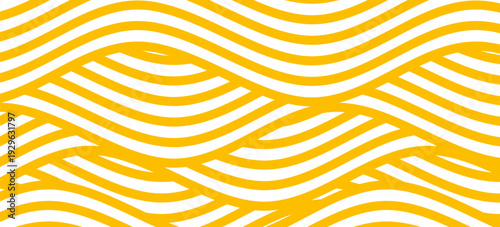 Yellow instant noodle, pasta and spaghetti texture with geometric wavy lines. Ramen, pasta vector pattern. Background abstract food illustration