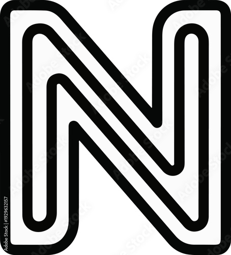 Stylized uppercase letter N with thick black outlines and white interior lines