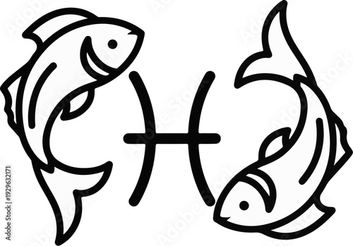 Pisces zodiac symbol with two stylized fish swimming in opposite directions