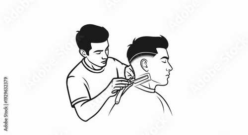 A barber shaves a man's neck with a straight razor, focusing on precision