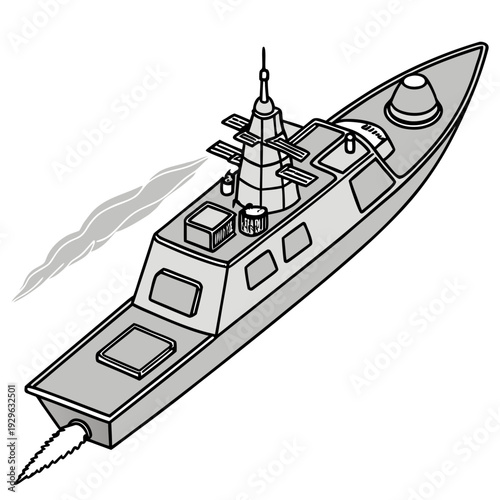 Gray military warship with missile launcher military ship