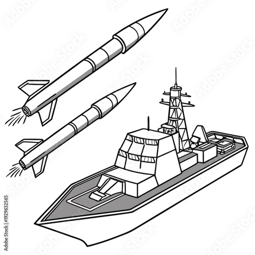 Of modern defense destroyer with missiles military