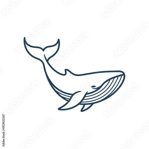 Minimalist blue outline illustration of a swimming whale