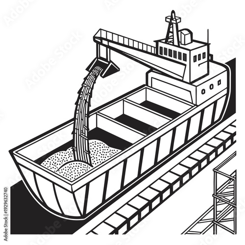 Bulk carrier unloading grain into dock ship