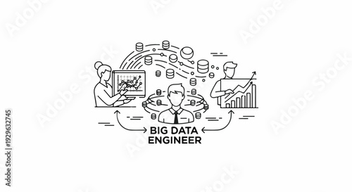 Schematic illustration of a big data engineer's role in data analysis and visualization
