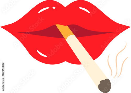 Bold Red Lips Smoking a Harmful Cigarette
