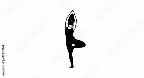 Silhouette of a person performing a yoga tree pose, with arms overhead