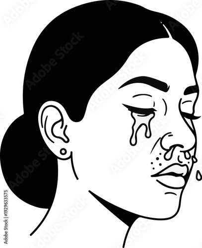 Graphic illustration of a person's face, crying with tears and a runny nose