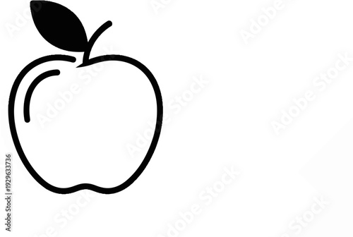 A simple black outline of an apple with a leaf