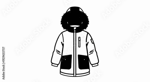 Illustrated winter parka with fur-trimmed hood and front pockets