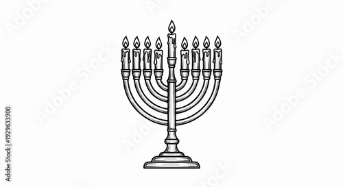 A nine-branched candelabra with lit flames, a traditional sacred object
